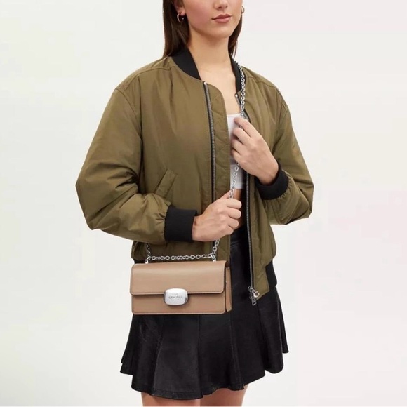 Coach Taupe Leather Crossbody Bag with Silver Chain - Picture 3 of 7